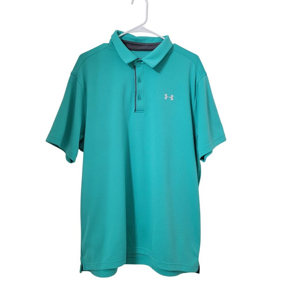 Under Armour Size XL Teal Blue Short Sleeve Golf Polo Shirt Loose Fit w/HeatGear